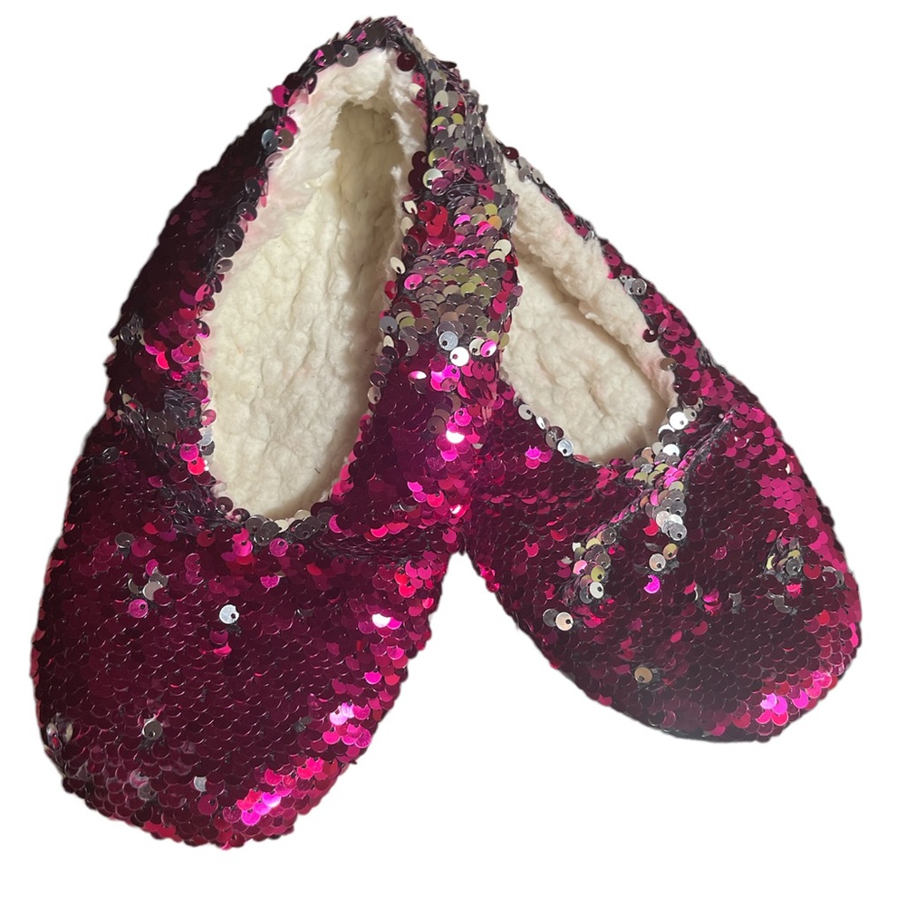 Magic Hot Pink & Silver Girls Flip Sequin Slipper Socks XS/S